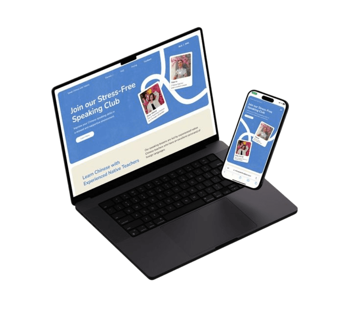 Clickable prototype of a landing page shown on a laptop and phone