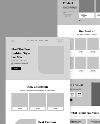 Wireframe mockups of landing page layouts
