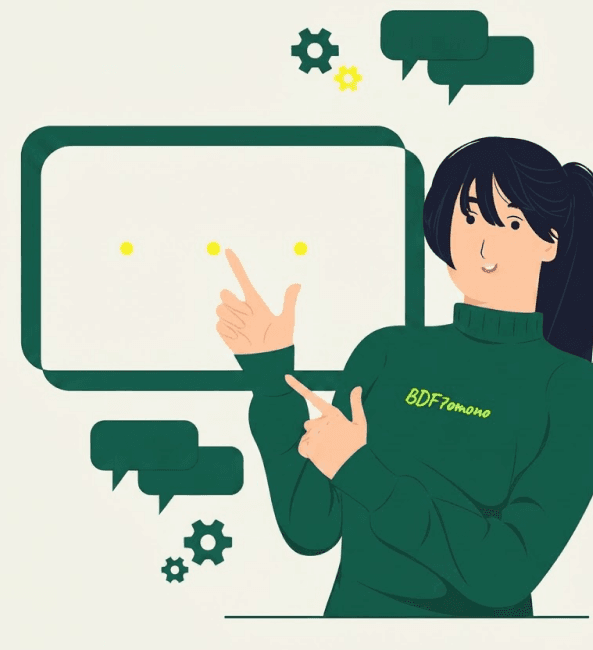 Illustration of a designer pointing at a wireframe on a large screen