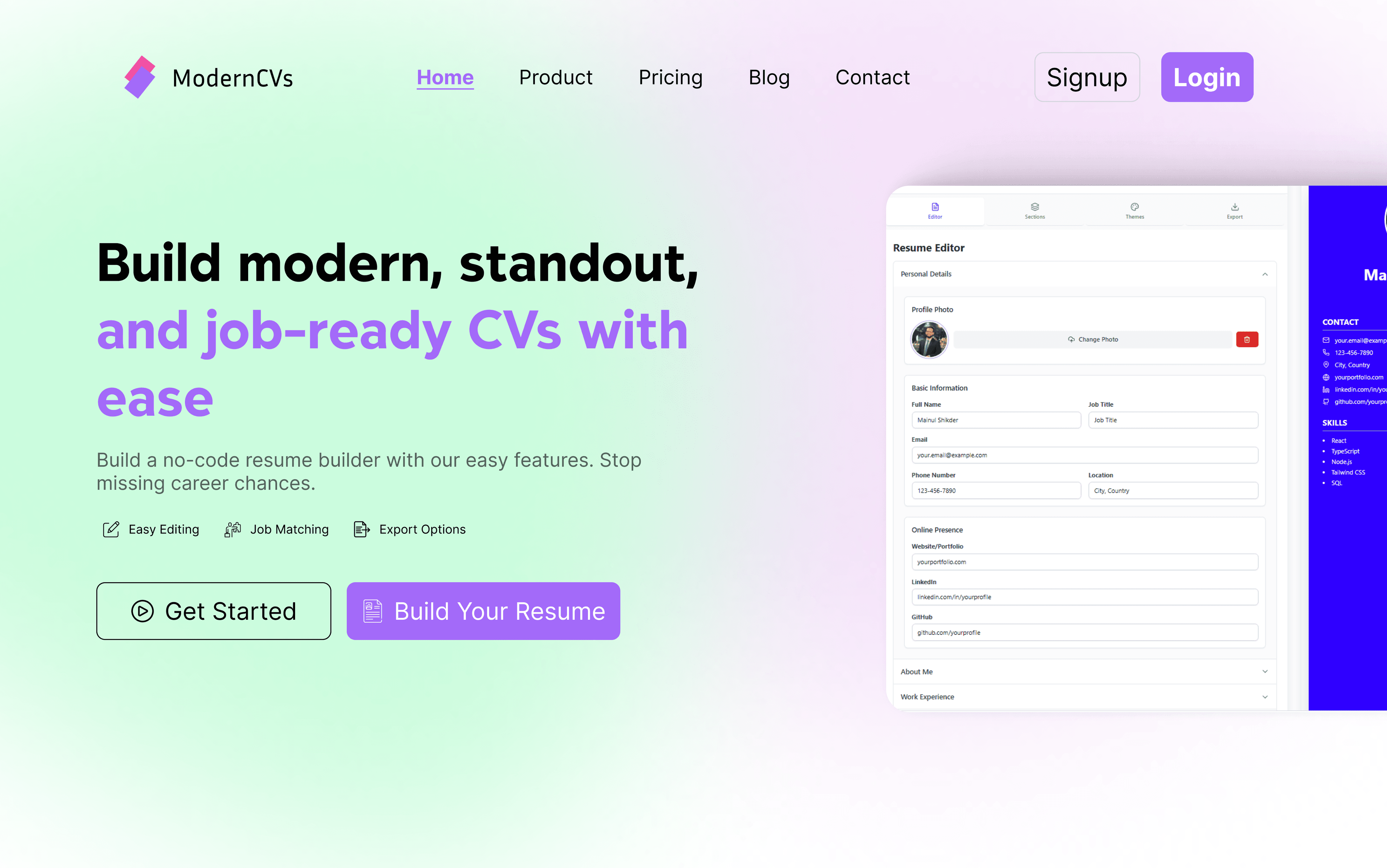 Resume Builder Hero Section for SaaS Landing Page | Modern CV Builder UI